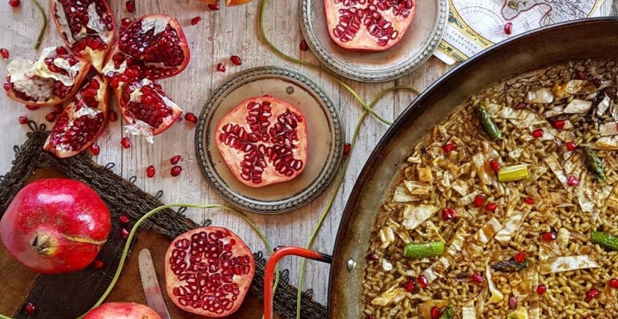 receta @ricepaella: Arroz de granada, repollo y espárragos trigueros 